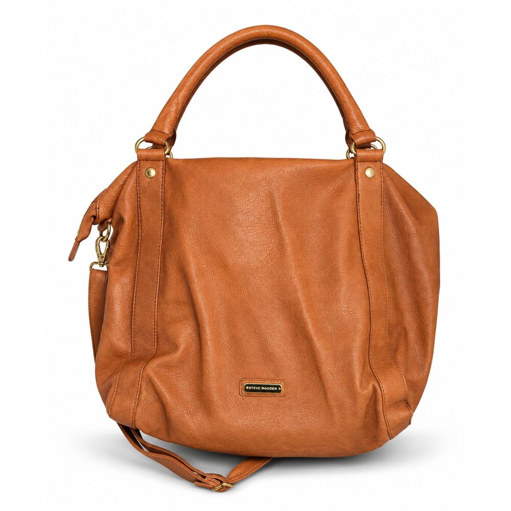 Steve Madden Large Cognac Tote Bag Faux Leather Shoulder Crossbody Purse